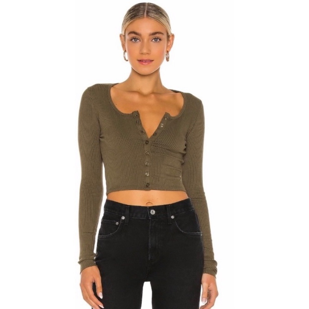 The Range | olive green alloy crop top